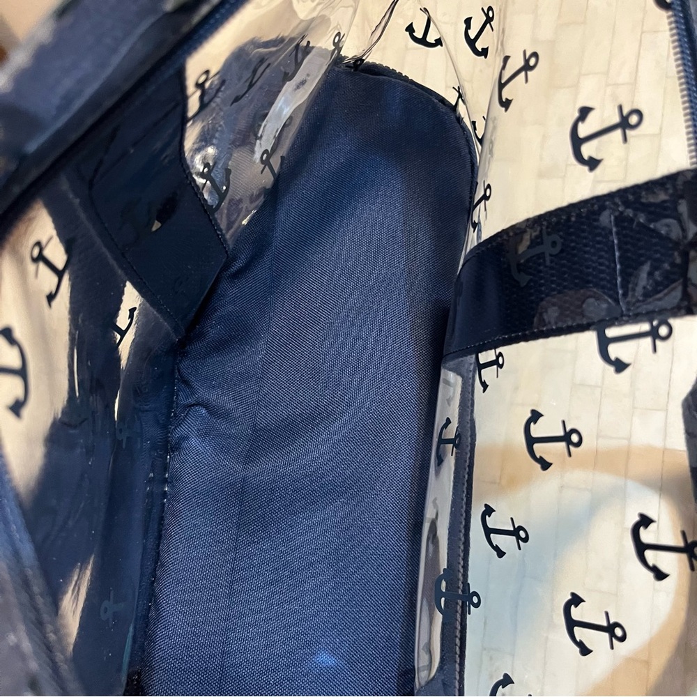 Navy Blue Anchor Print Transparent & Insulated Beach Nautical Tote Bag - Picture 8 of 14